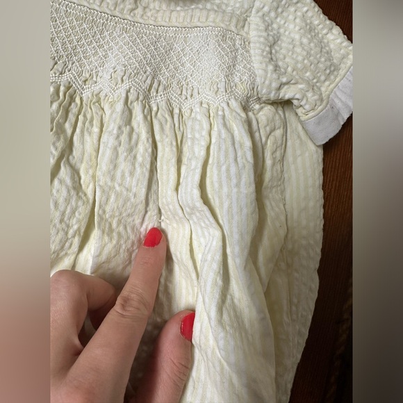 Strasburg Yellow/White Hand Smocked Bubble for Newborn - Picture 3 of 11